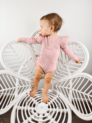 Frilly Long Sleeve Bodysuit - Dusty Pink