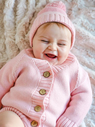 Knitted Button Cardigan - Flamingo Pink