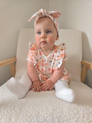 Frilly Short Sleeve Dress - Peachy Petals