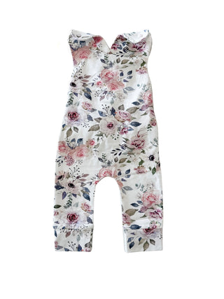 Frilly Long  Overalls - Floral Sky