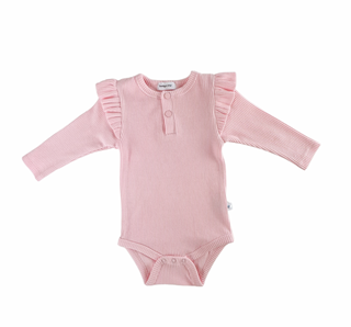 Frilly Lång ärm Bodyssuit - Blush