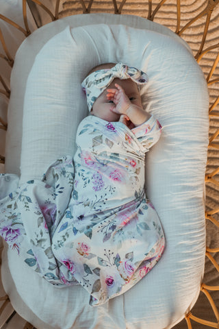 Organic Jersey Wrap & Bow Set - Floral Sky