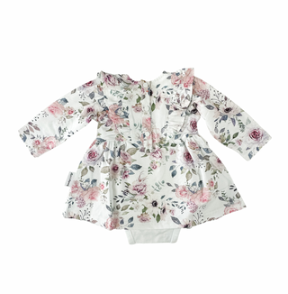 Frilly Long Sleeve Dress - Floral Sky