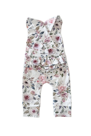 Frilly Long  Overalls - Floral Sky