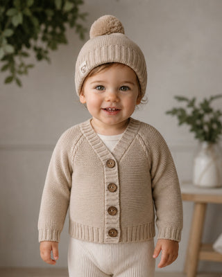 Knitted Button Cardigan - Beige