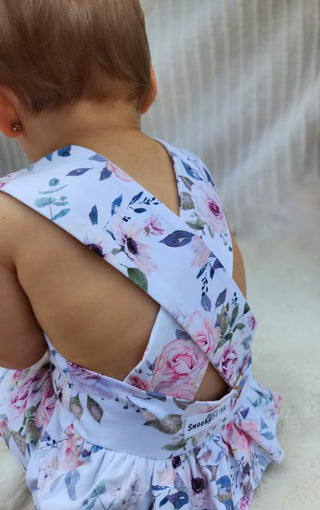 Frilly Long  Overalls - Floral Sky