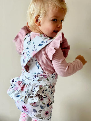 Frilly Long  Overalls - Floral Sky