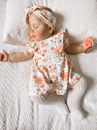 Frilly Short Sleeve Dress - Peachy Petals