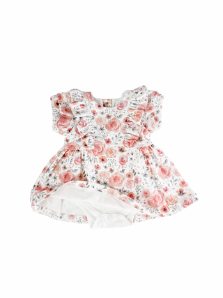 Frilly Short Sleeve Dress - Peachy Petals