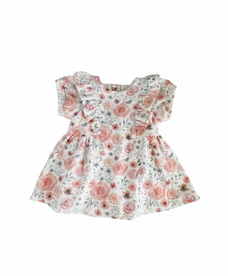 Frilly Short Sleeve Dress - Peachy Petals