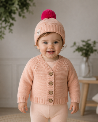 Knitted Button Cardigan - Fuzzy Peach
