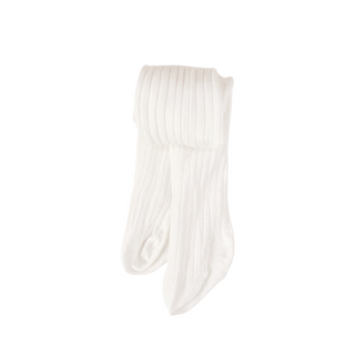 Cotton Ribbed Tights - White