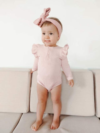 Frilly Long Sleeve Bodysuit - Dusty Pink