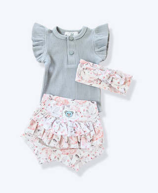 Rosetta Bummies, Bow and Short Sleeve Slate Bodysuit - Bundle